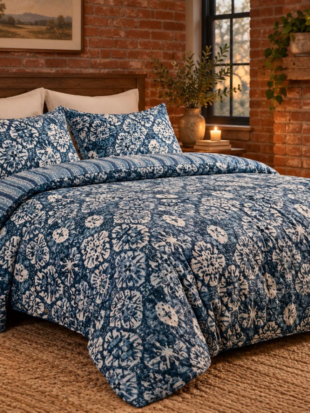 Blue & White Patterned Waverly Comforter & Shams, Full/Queen, NWT